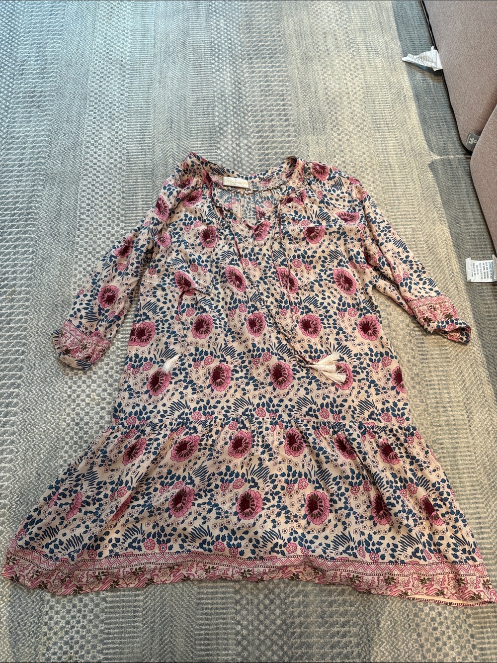 Natalie Martin Pink Floral Casual Shift Dress with Navy Leaf Print